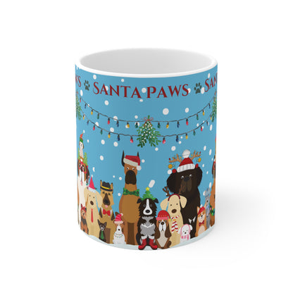 The Woof Pack Collection: 'Santa Paws' Snow & Mistletoe Ceramic Mug