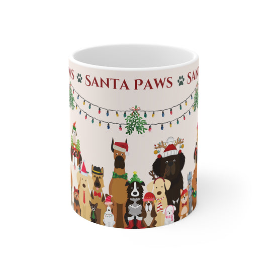 The Woof Pack Collection: 'Santa Paws' Lights & Mistletoe Ceramic Mug