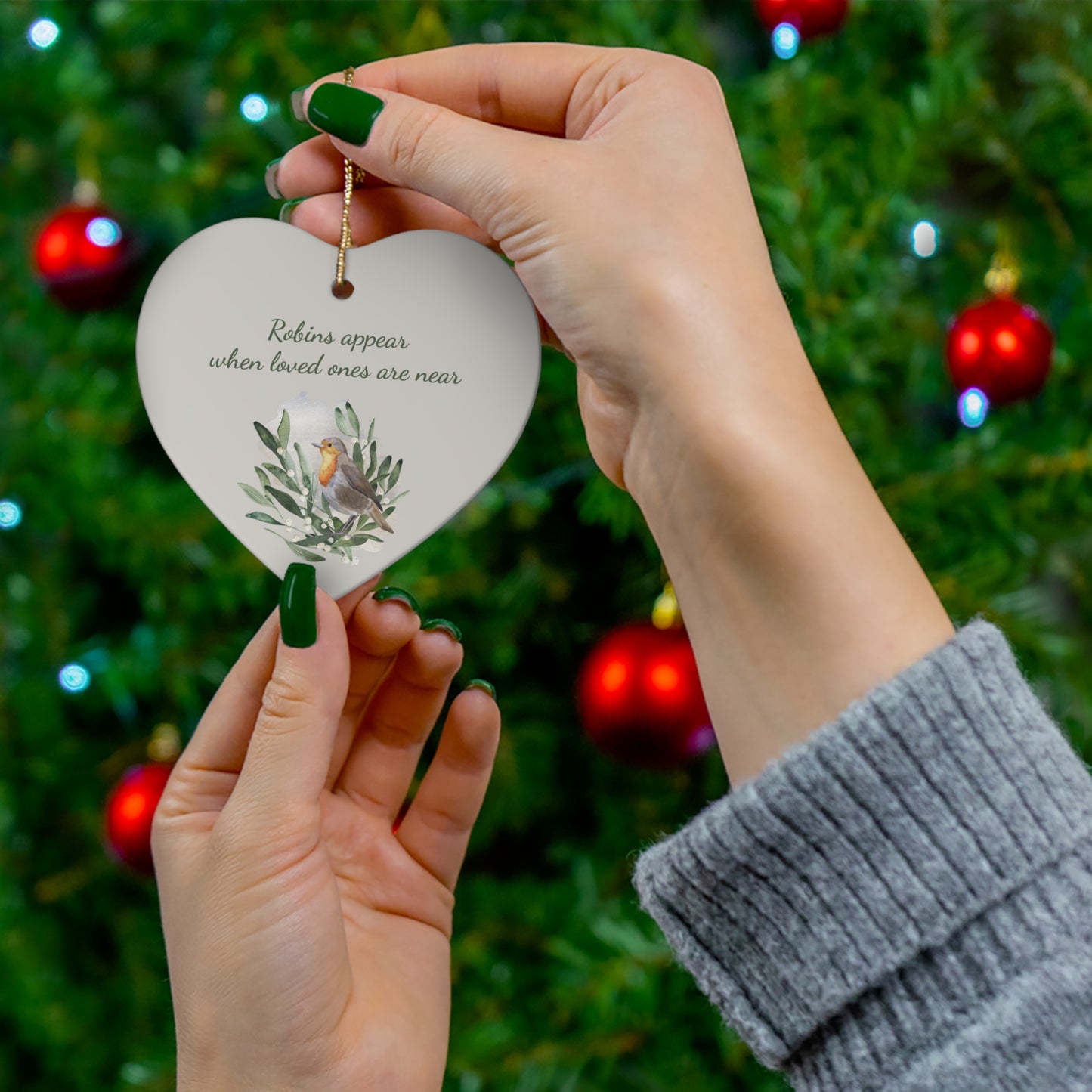 Robins Appear Memory: Double Sided Christmas Ornament