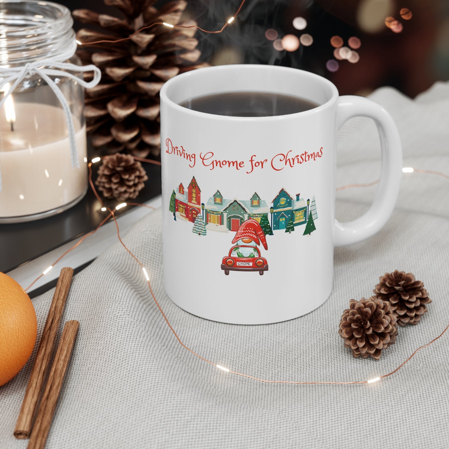 Driving Gnome for Christmas Mug