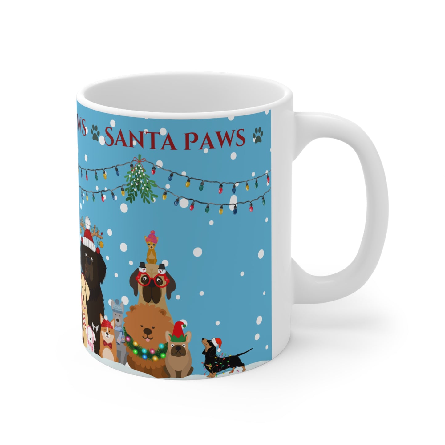 The Woof Pack Collection: 'Santa Paws' Snow & Mistletoe Ceramic Mug